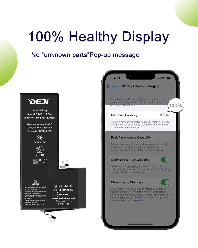 Deji 100% Gezondheid Oplossen Pop-Up Batterij Voor Iphone 11 Pro Li-Ion Vervanging