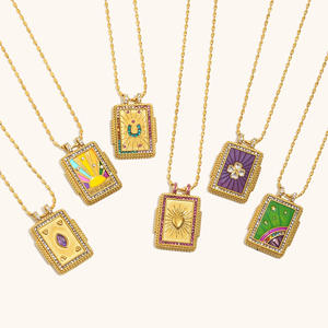 ファッションエナメルタロットペンダントネックレス ジルコニアがちりばめられた金メッキステンレススチールジュエリー - Product Image 1