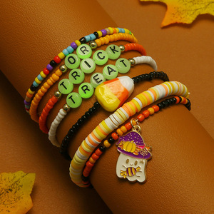 Hocus Pocus Beaded Bracelet Set Halloween Jewelry Women's Glow In Dark Letter Charm Bracelets Orange Purple Black Yellow - Product Image 2