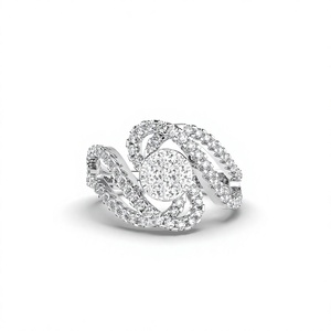 Anillo de cóctel de oro blanco de 14K con diamantes redondos compuestos de 1.60 CTW, diseño en espiral, con racimo pavé de diamantes cultivados en laboratorio, anillo llamativo para mujer - Product Image 1