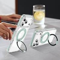 Coque de téléphone portable en acrylique transparent Leyi pour iPhone 17 Pro Max 16 15 14 13 Plus, avec support magnétique sans fil et anneau de maintien