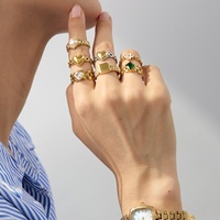 Cincin Jam Tangan Persegi Hati Zirkon Geometris Berlapis Emas 18K untuk Wanita, Perhiasan Baja Tahan Karat Tahan Air untuk Wanita, Hadiah