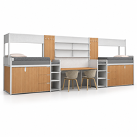 Lit superposé modulaire double pour étudiants avec bureau central partagé et armoire de rangement