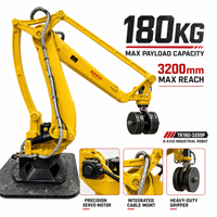 Bras de robot de palettisation industriel 4 axes, charge utile de 180 kg, portée de 3200 mm, robuste, empilage automatique, manutention logistique, moteur IP65