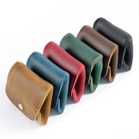 Boîte de rangement courte en cuir Crazy Horse durable, multicolore, avec fermeture à bouton vintage, petit organiseur pour pièces de monnaie, vente en gros