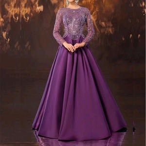 Lüks ve asil mor saten balo elbisesi resmi ziyafet balo parti için boncuklu payetler ince kat uzunluk akşam Hem elbiseler - Product Image 1