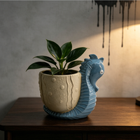 Pot de fleurs en céramique vert foncé en forme de poisson incurvé, vente en gros, pot de fleurs en forme de poisson de dessin animé, décoration intérieure, cadeau pour plantes vertes en pot