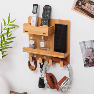Wooden Wall Mounted Storage Rack 3 Tier With <b>Hooks</b> For Remote Phone Keys And Miscellaneous Items - Product Image 4