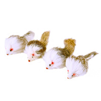 Jouet pour chat en vraie fourrure de lapin bicolore à poils longs, en forme de petite souris, avec pierre sonore et jouets sonores