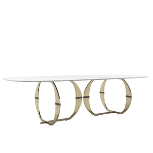 Table de salle à manger moderne en acier inoxydable avec piédestal doré Mobilier de salle à manger de luxe personnalisé - Product Image 6