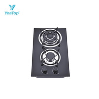 Table de cuisson à gaz encastrable de luxe 30 cm (12 pouces) en verre trempé, 2 brûleurs avec dispositif de sécurité FFD et grilles en fonte robustes