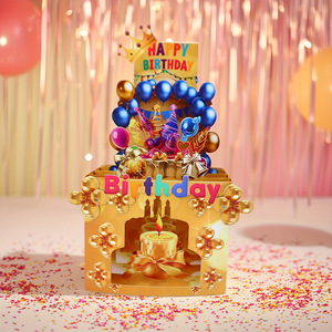 Biglietto d'Auguri Tridimensionale Dorato per Compleanno, Carta Pop-up 3D per Feste, Biglietto Stampato a Colori dai Produttori Originali - Product Image 4