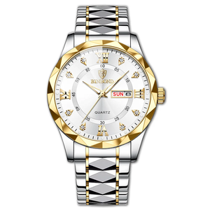 Reloj de Vestir de Lujo para Hombre, Dos Tonos, Doble Calendario, Números Romanos, Incrustaciones de Cristal, Acero Inoxidable, Resistente al Agua, Luminoso, para Negocios - Product Image 3