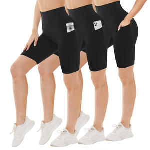 LOGO personnalisé Short de motard pour femmes à taille haute Short de course à pied en spandex tricoté avec poches - Product Image 1