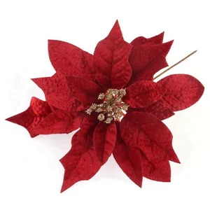 Bestseller fiori artificiali natale decorazione in tessuto Poinsettia fiore per albero di Natale decorazione natale di Natale