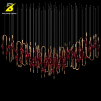 Lustre artistique en verre rubis Bang Sheng - Décoration contemporaine en cascade pour restaurant haut de gamme