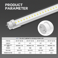 Tube LED T8 double rangée pour intérieur, 4 pieds, 28W/32W/36W/45W, 120-130LM/W, profil en aluminium et PC, luminaires pour maison, bureau, entrepôt