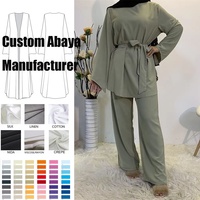 Co Ord 2 pièces costume Abaya Nida musulman islamique vêtements femmes à manches longues lâche couleur unie ceinture libre chemisier et pantalon ensemble Abaya