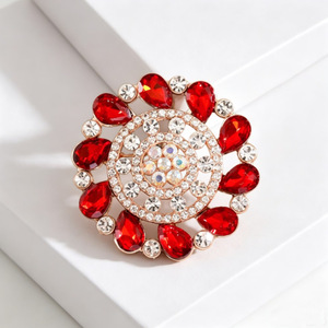 Broche Grande Fleur Vintage en Alliage Plaqué Or Rose Rouge avec Strass et Émail Iris pour Costume Femme, Manteau, Mariage, Fête, Cadeau - Product Image 5