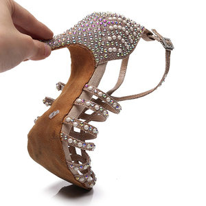 Rhinestone Pearl Chaussures de <span class=keywords><strong>danse</strong></span> latine Tango Salsa Rumba <span class=keywords><strong>Samba</strong></span> Chaussures de <span class=keywords><strong>danse</strong></span> de salon Femmes Sandales Dames Chaussures de mariage 9cm Intérieur - Product Image 2