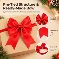 Noeuds de ruban pré-noués en satin rouge pour emballage cadeau de Noël, décoration écologique en polyester en gros