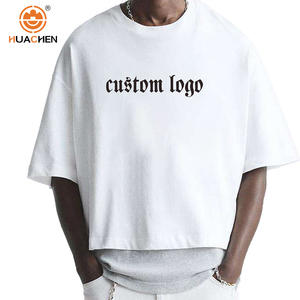 HUACHEN 2025 Venta al por Mayor de Fábrica, Camiseta Personalizada de Algodón de Punto con Cuello Grueso, Corte Holgado, Lisa, Blanca/Negra para Hombre - Product Image 1