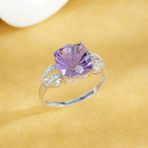 YBO 10MM Cushion <strong>Millennium</strong> Cut Natural Amethyst Gemstone 925 Sterling Silver Fine Jewelry Finger <strong>Rings</strong> for Wedding or Party - Product Image 2