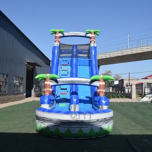 Toboggan aquatique gonflable à double voie pour enfants et adultes, toboggan gonflable avec palmiers, toboggan gonflable pour piscine - Product Image 2