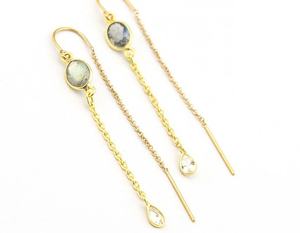 Pendientes colgantes de plata de ley 92,5 con zirconia Natural, Pendientes colgantes hechos a mano con forma de óvalo y LÁGRIMA DE Genurat pulido dorado - Product Image 4