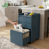 Armoire de bureau écologique en bois bleu foncé pour chambre et bureau, avec 3 tiroirs, classeur mobile avec roulettes verrouillables, OEM ODM