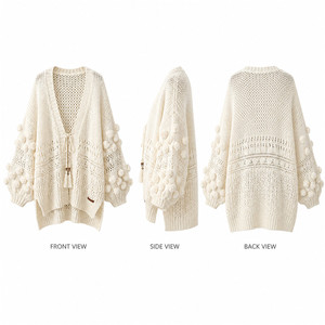 Boho Crochet <strong>Cardigan</strong> <strong>Women</strong> <strong>Oversized</strong> Chunky Knit Sweater Handmade Balloon Sleeve Knitwear Manufacturer - Product Image 3
