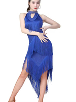 Robe de danse latine pour femmes, robe de scène sexy sans manches avec franges et pompons, costume de performance pour salsa, rumba et danse de salon