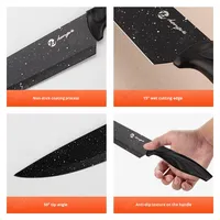 Ensemble de six couteaux de cuisine jetables, manche en plastique, acier inoxydable, revêtement antiadhésif par pulvérisation, anti-moisissure, stock de commerce extérieur, cadeau