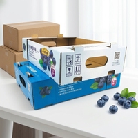 Ecologische, recyclebare, stapelbare golfkartonnen blauwe bessen doos met ventilatiegaten en matte laminatie