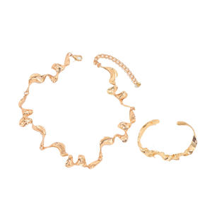 2025 Wholesale New Exquisite High Quality Gold Toned Wavy Statement <b>Necklace</b> <b>and</b> <b>Bracelet</b> Jewelry <b>Set</b> for Special Events - Product Image 5