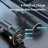 Neues YQ9 mit Zigarettenanzünder Mehrfach-USB + Typ-C Autoladegerät mit Rücksitz-Verlängerungskabel, Unterstützt PD36W Schnellladung