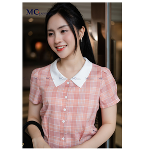 TA1505เสื้อบาสซีแฟชั่นสไตล์สำนักงานสำหรับผู้หญิงเสื้อผ้าแฟชั่นชั้นสูงสำหรับตกแต่งในช่วงฤดูร้อนลายทางสีชมพูหรือสีฟ้า - Product Image 1