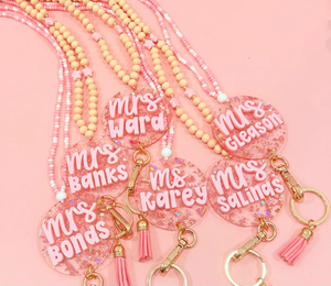 NUEVO Cordón Personalizado Rosa para Tarjetas de Identificación, Regalo de Regreso a Clases, Cierre de Seguridad, Gancho Ajustable, Cordón con Cuentas a la Moda - Product Image 1