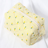 Tas Makeup Handuk Berpola Bunga Lembut Berlapis, Kantong Perjalanan Kapasitas Besar, Lapisan Empuk, Ritsleting, Tahan Guncangan, Bernapas