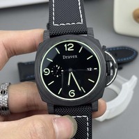 Jam Tangan Otomatis Pria untuk Luar Ruangan, Casing Serat Karbon, Dial Hitam, Hijau Bercahaya, Tanggal, Tali Nilon Hitam, Jam Mekanik