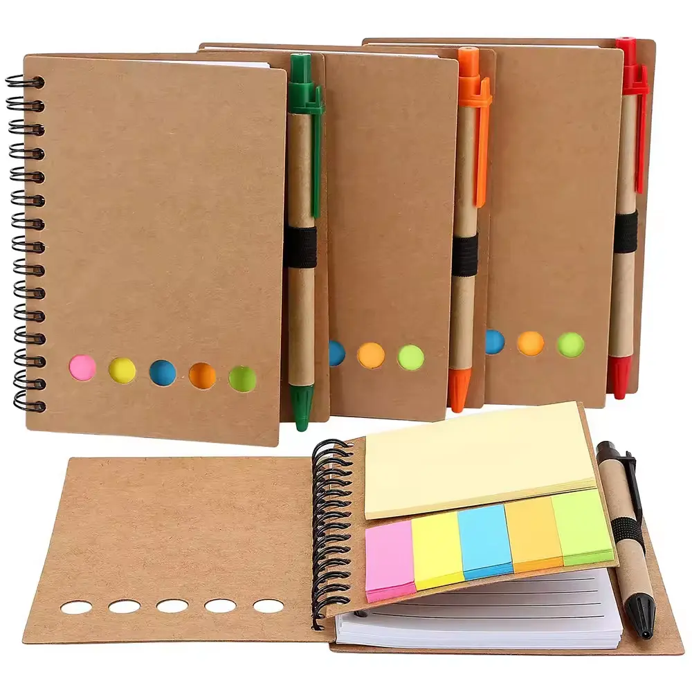 Manufacture wholesale customized self adhesive A5 journal notebook with pen and sticky note