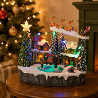 Beleuchtetes Weihnachtsdorf-Figürchen Weihnachtsmann-Schlitten mit Rentieren Winterliche Schneeszene Tischdekoration Festliche Heimdekoration