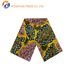 <span class=keywords><strong>Tissu</strong></span> africain en batik 100% coton cardé tissé uni, imprimé plumes de <span class=keywords><strong>paon</strong></span> dorées Jinsha, <span class=keywords><strong>tissu</strong></span> de haute qualité pour vêtements Ankara - Product Image 1