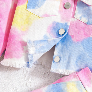 Vêtements pour filles printemps-automne, cardigan à col tie-dye coloré, shorts, ensemble 2 pièces, vêtements pour enfants, vêtements de rue, vêtements pour enfants - Product Image 5