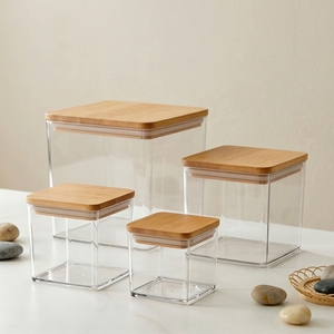 Envase Cuadrado YAFU de Gran Capacidad para Ensaladas, <span class=keywords><strong>Sushi</strong></span>, Frutas, Dulces, Café, Pizza, Galletas, Alimentos, Tarro de Plástico PET con Tapa de Bambú - Product Image 3