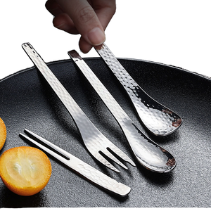 304 thép không gỉ <span class=keywords><strong>Flatware</strong></span> <span class=keywords><strong>Set</strong></span> búa món tráng miệng ngã ba và muỗng thiết kế sáng tạo trở lại trường học tái sử dụng cho cà phê Ice Cream - Product Image 1