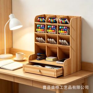 Organizador de escritorio de madera con cajones y divisores para almacenamiento de artículos de papelería, uso en el hogar y la oficina, 4 niveles, tipo rectangular vertical - Product Image 2