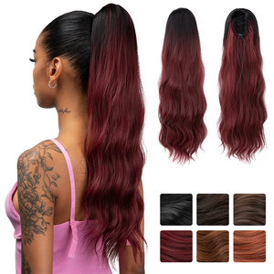 Venta al por mayor 22 pulgadas fibra sintética cuerpo océano rizado recto onda de agua extensiones de cabello sintético Cola de Caballo extensiones de cabello - Product Image 2