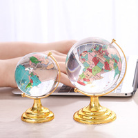 Globe terrestre en cristal rotatif avec carte du monde imprimée sur mesure, base en métal, pour la décoration de la maison, du bureau ou de la table.