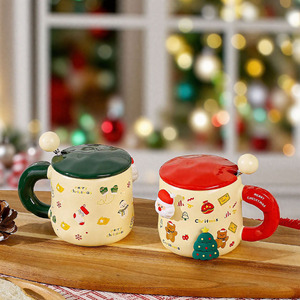 Venta Directa de Fábrica, Taza de Cerámica Navideña con Muñeco Magnético, Taza de Dibujos Animados con Tapa y Cuchara, Taza de Café para Parejas como Recuerdo - Product Image 3